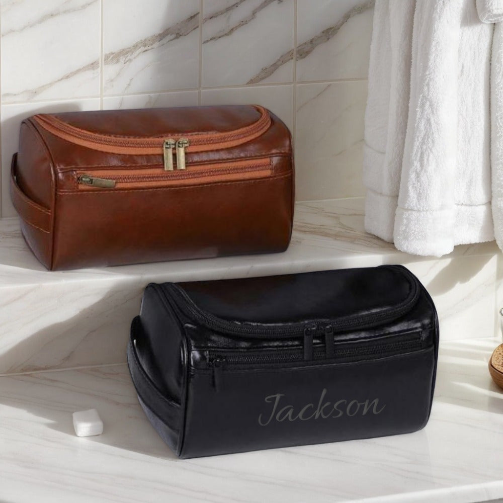 Custom Men's Faux Leather Toiletry Bag - Waterproof, Scent-Free, Ideal for Travel & Gifts (Christmas, New Year, Valentine's, Birthday)