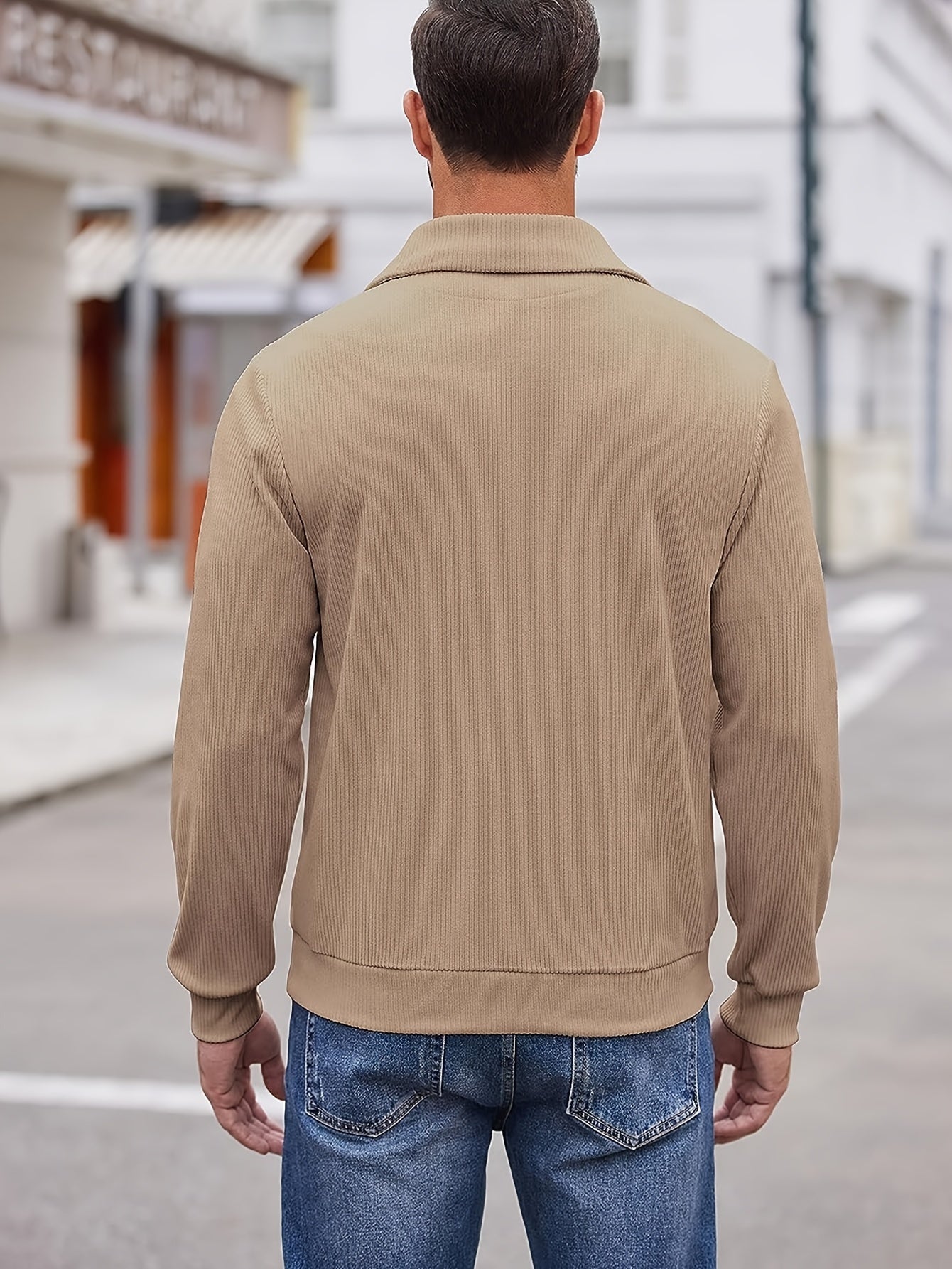 T-shirt à manches longues et revers zippé pour homme, couleur unie, pour toutes les saisons, décontracté, tendance, slim, en coton mélangé, en cadeau