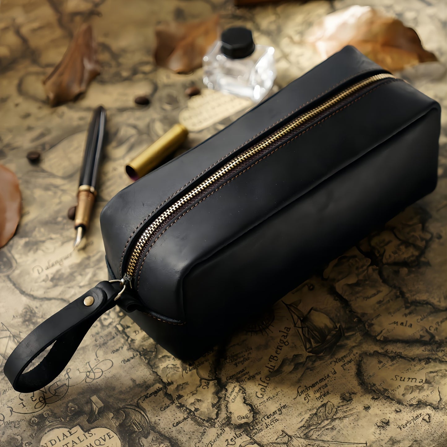 Vintage Style Zipper Handbag, Genuine Crazy Leather Men's Grab Bag, Top Layer Cowhide Large Capacity Pencil Case, Ideal Gifts For Father Mother Birthday