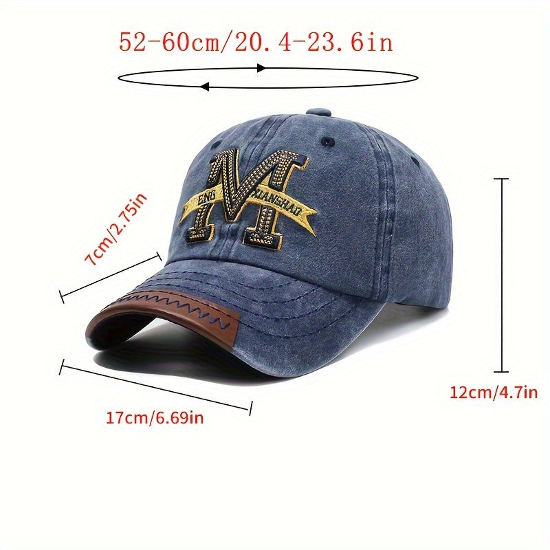 Gorra de mezclilla lavada retro de primavera y otoño, gorra de béisbol para el sol al aire libre de moda, con bordado de letra M antigua, para hombres y mujeres