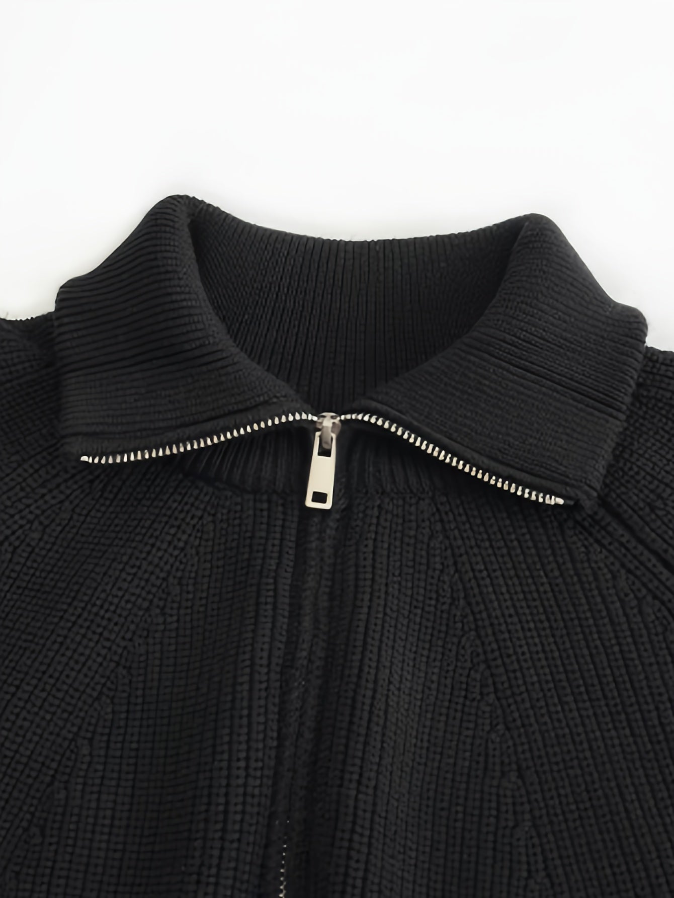 Suéter de punto sólido para hombre, top informal de manga larga con solapa y media cremallera para invierno y otoño