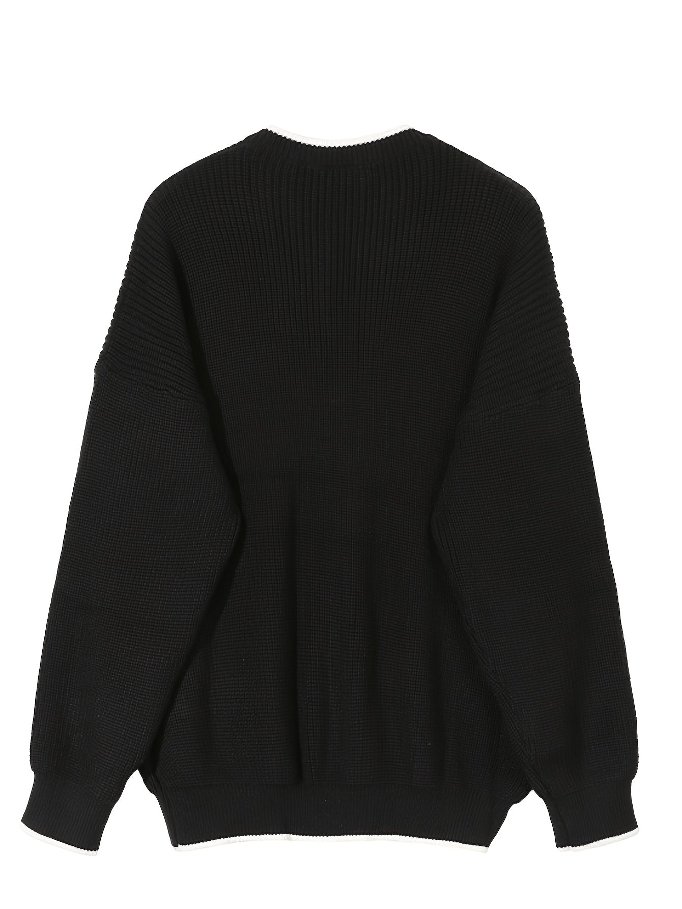 Suéter de punto de rayas sólidas y suelto para hombre, top informal de manga larga con media cremallera para otoño e invierno
