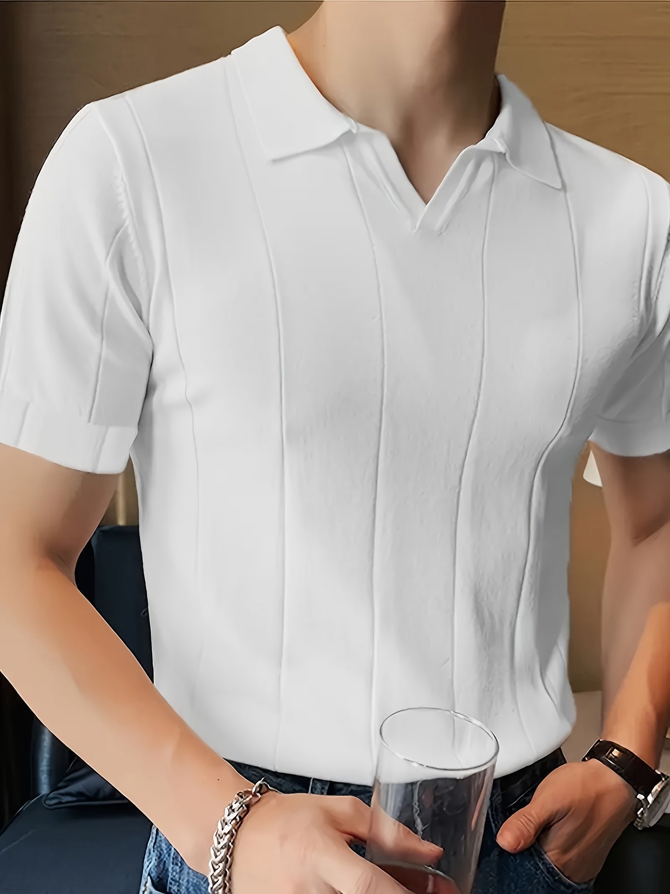Pull-over décontracté à manches courtes en tricot pour homme, pull-over chic