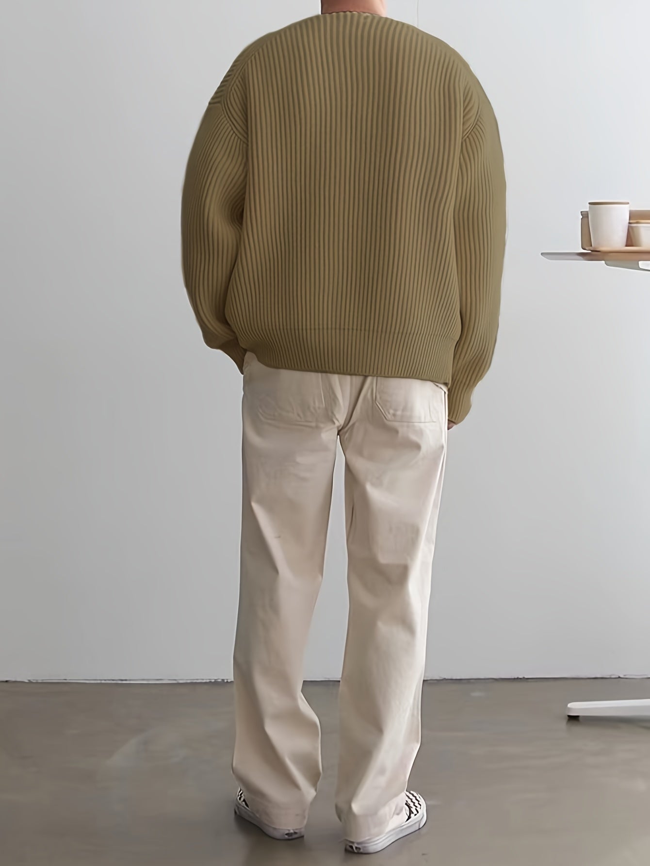 Suéter de punto de rayas sólidas y suelto para hombre, top informal de manga larga con media cremallera para otoño e invierno