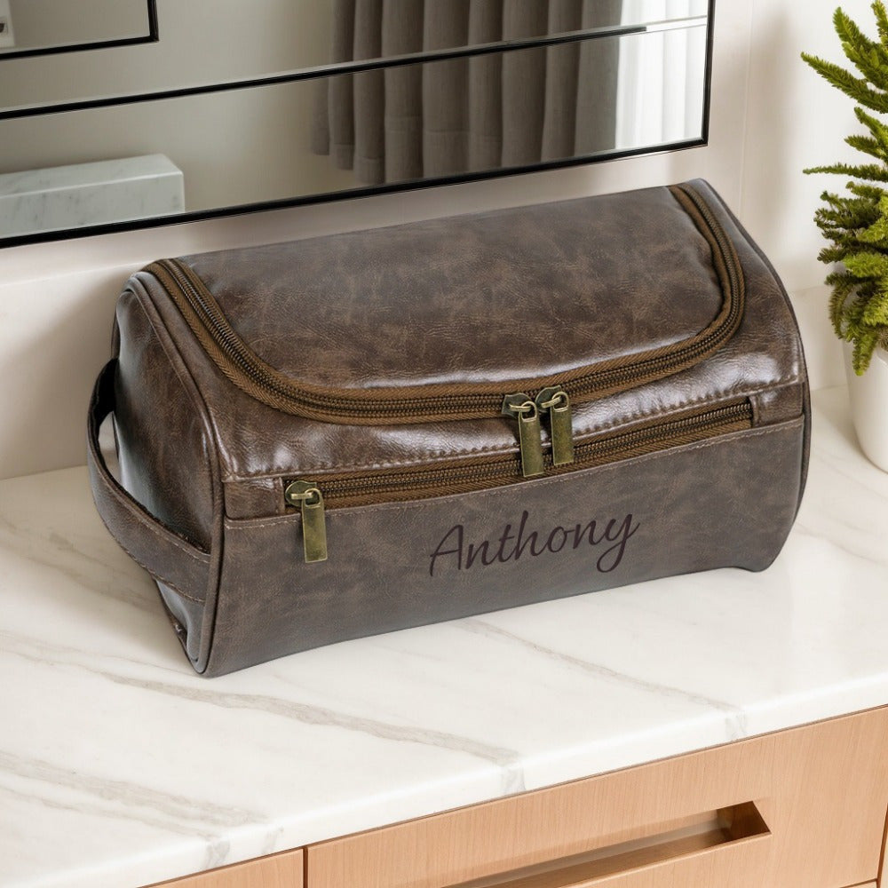 Custom Men's Faux Leather Toiletry Bag - Waterproof, Scent-Free, Ideal for Travel & Gifts (Christmas, New Year, Valentine's, Birthday)