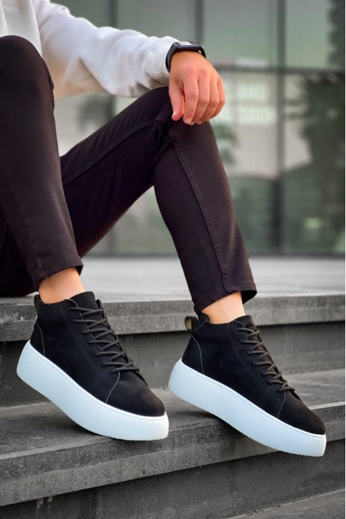 Baskets à lacets en daim importé à semelle haute pour hommes LE10