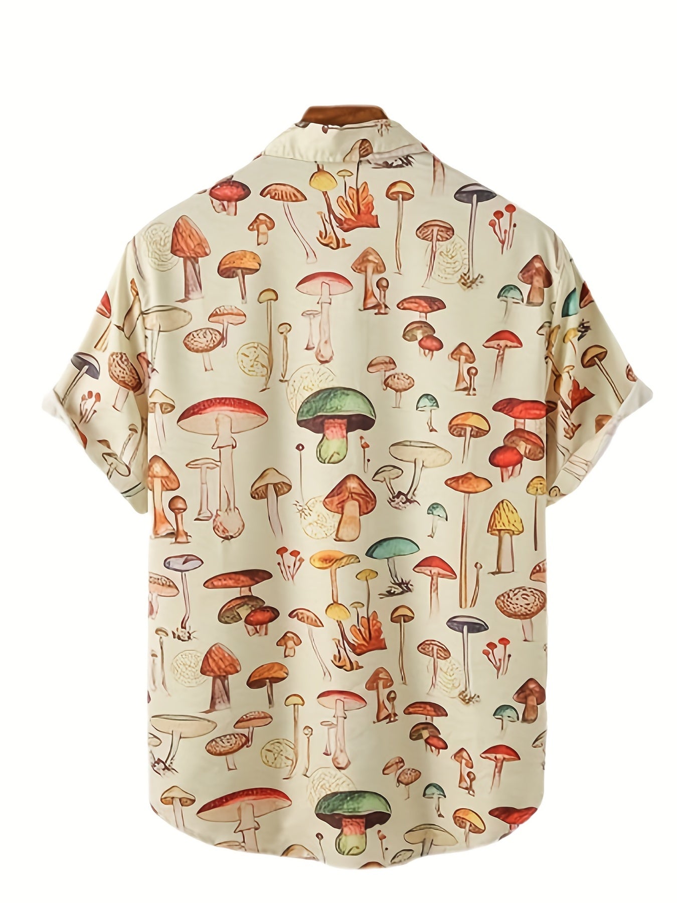Camisa de playa de manga corta con estampado de setas y solapa de verano para hombre, a la moda y a la moda, para sufrir en verano
