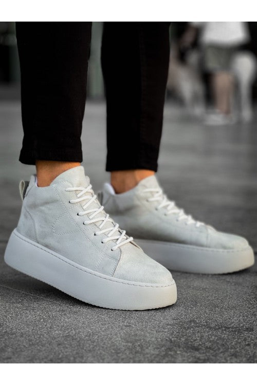 Baskets à lacets en daim importé à semelle haute pour hommes LE10