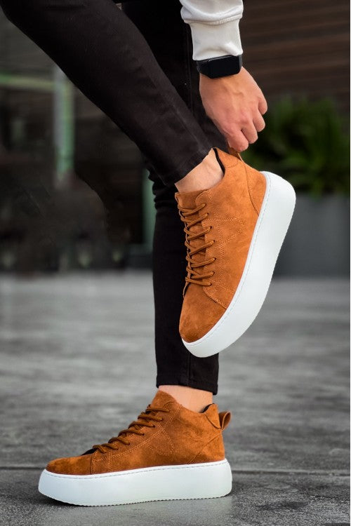 Baskets à lacets en daim importé à semelle haute pour hommes LE10