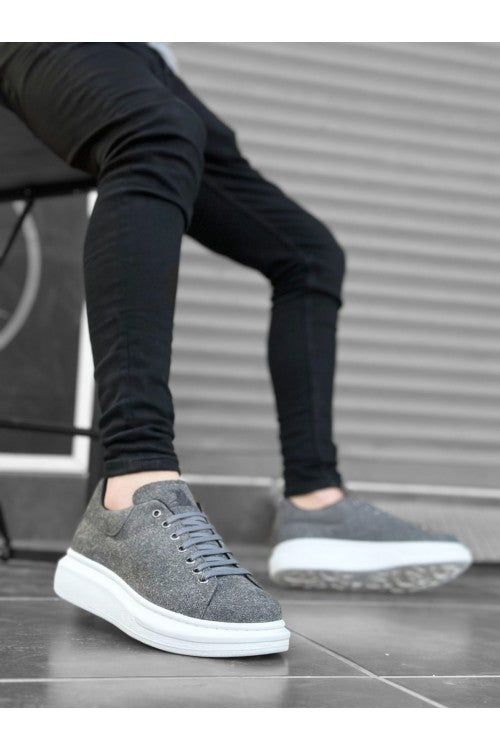 Chaussures de sport à lacets en daim gris à semelle épaisse pour hommes BOA