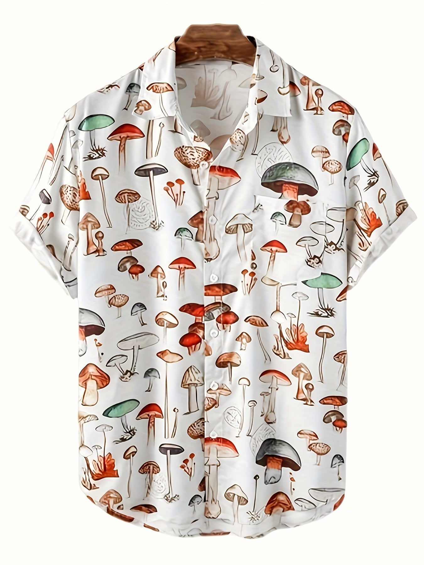 Camisa de playa de manga corta con estampado de setas y solapa de verano para hombre, a la moda y a la moda, para sufrir en verano