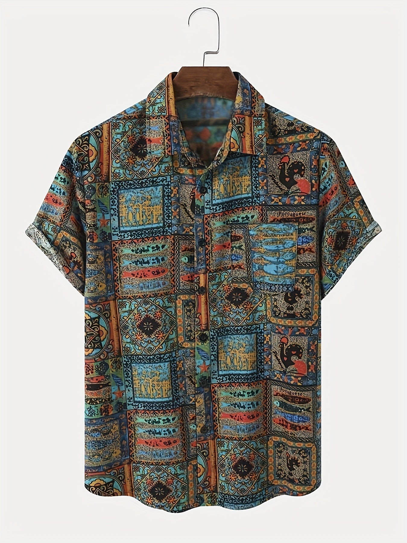 Chemise d'été à manches courtes pour homme, à imprimé ethnique tribal, à la mode et simple, à revers boutonné, décontractée, simple, tendance et polyvalente, adaptée aux rendez-vous, aux vacances à la plage, comme cadeau