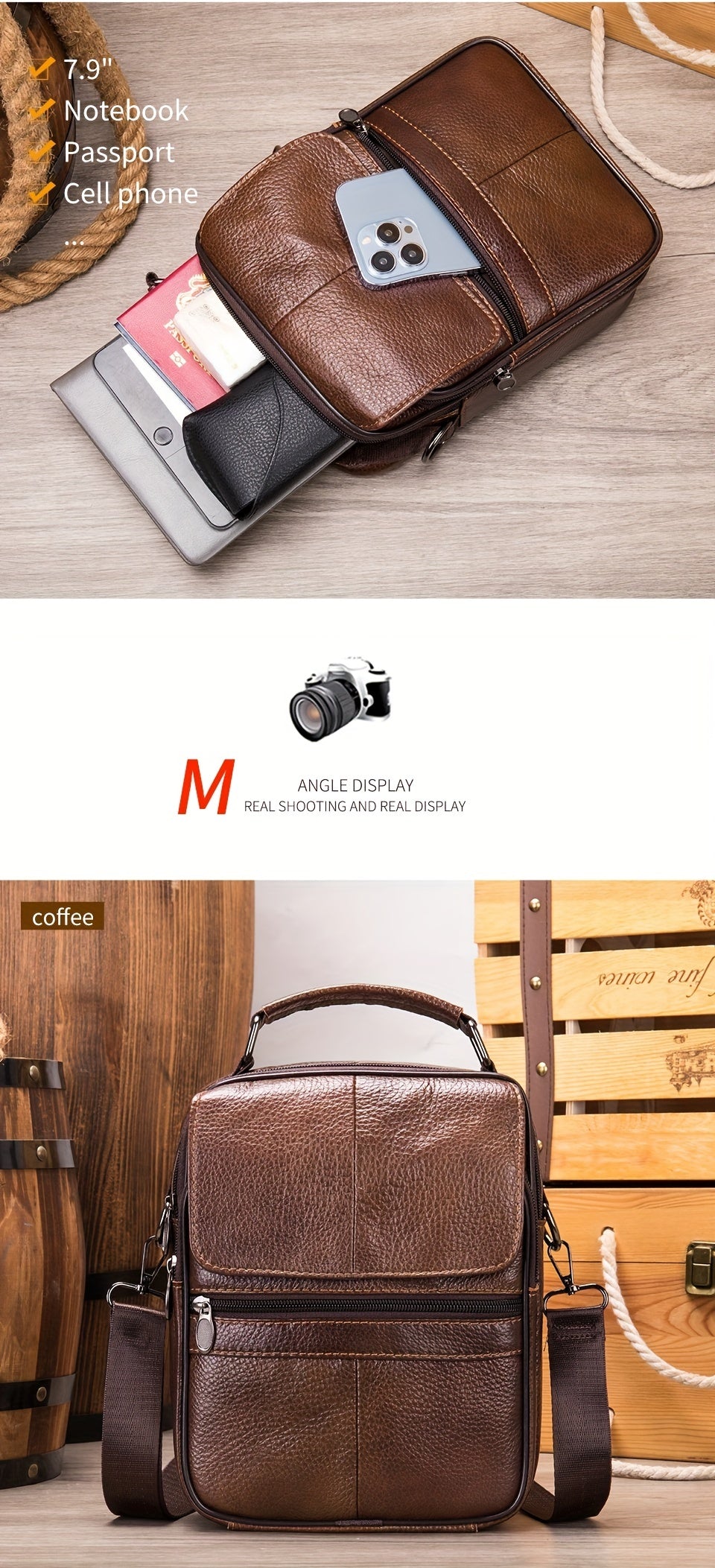 Genuine Leather Messenger Bag For Men - Top Layer Cowhide Handheld Shoulder Tote With Multiple Zippers For Business And Travel