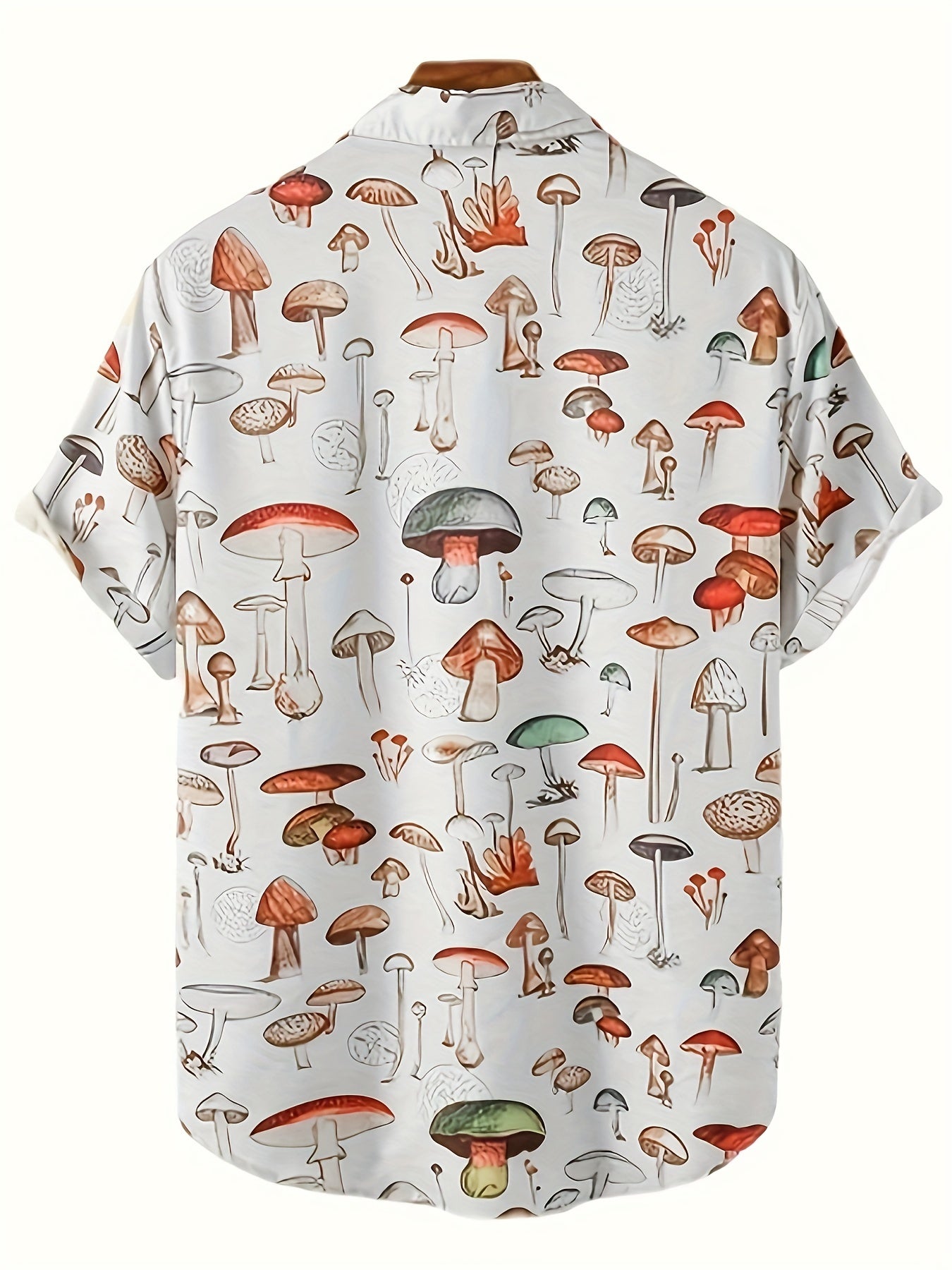 Camisa de playa de manga corta con estampado de setas y solapa de verano para hombre, a la moda y a la moda, para sufrir en verano