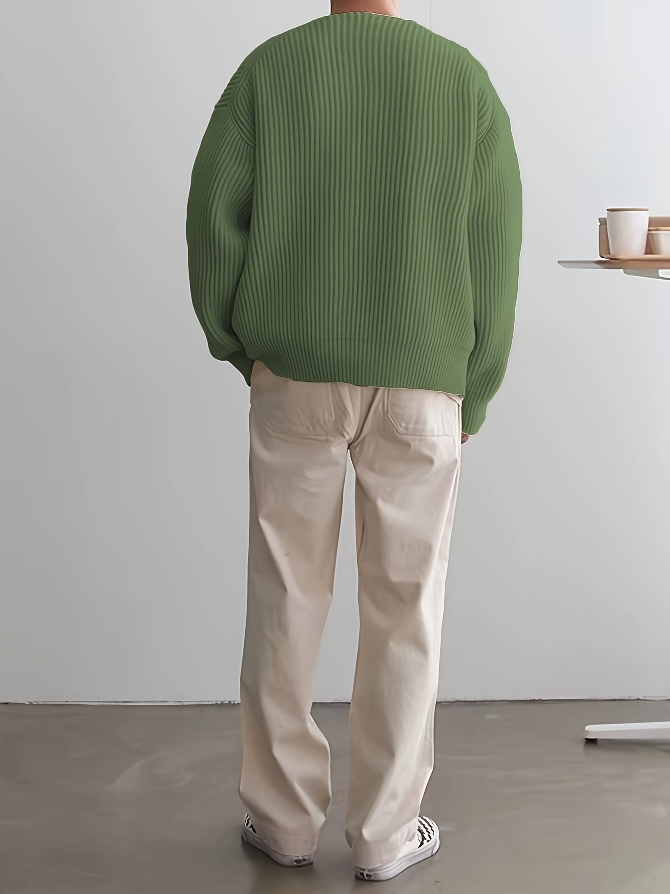 Suéter de punto de rayas sólidas y suelto para hombre, top informal de manga larga con media cremallera para otoño e invierno