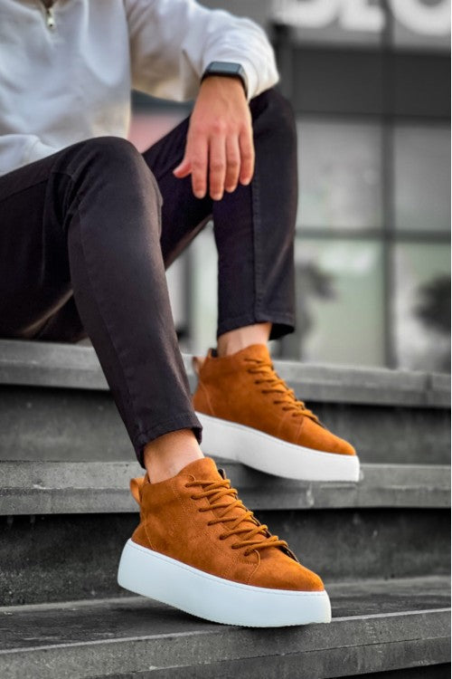 Baskets à lacets en daim importé à semelle haute pour hommes LE10
