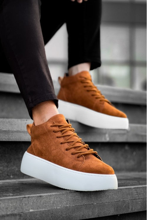 Baskets à lacets en daim importé à semelle haute pour hommes LE10