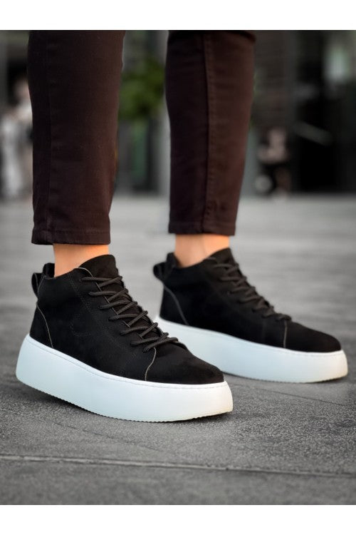 Baskets à lacets en daim importé à semelle haute pour hommes LE10