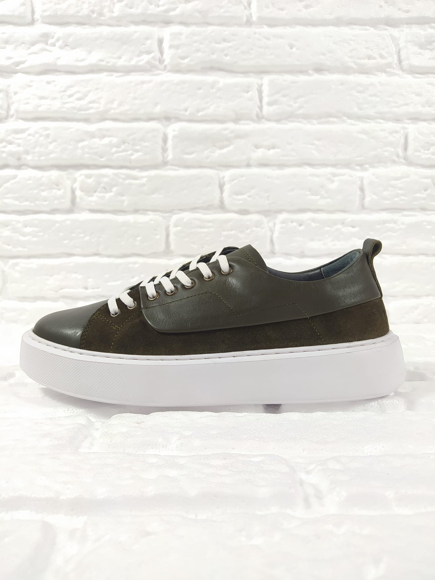 Genuine Leather Handmade Men Green Sneaker Shoes