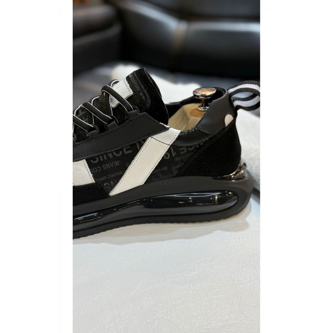 BLACK PRINTED GENUINE LEATHER MEN'S SNEAKERS