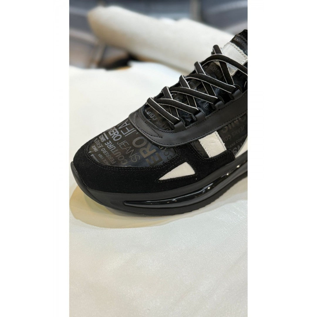 BLACK PRINTED GENUINE LEATHER MEN'S SNEAKERS