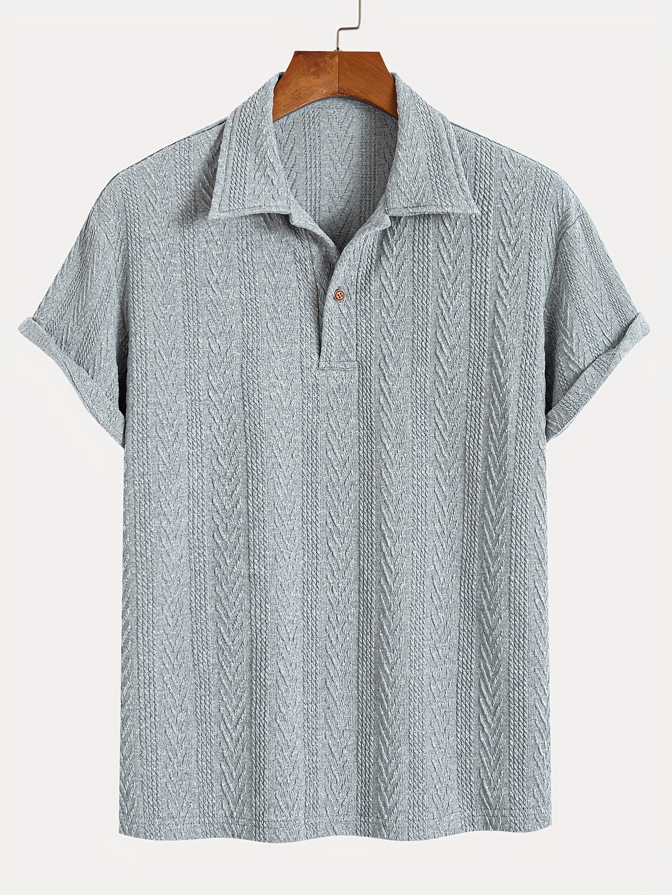 Camisa Henley de manga corta y cuello de solapa de punto con estampado gráfico geométrico sólido para hombre, tops deportivos casuales y clásicos para golf de verano y ropa de calle