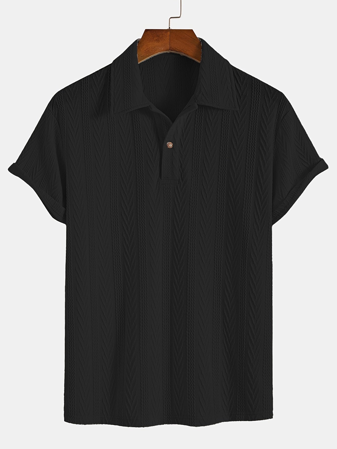 Camisa Henley de manga corta y cuello de solapa de punto con estampado gráfico geométrico sólido para hombre, tops deportivos casuales y clásicos para golf de verano y ropa de calle