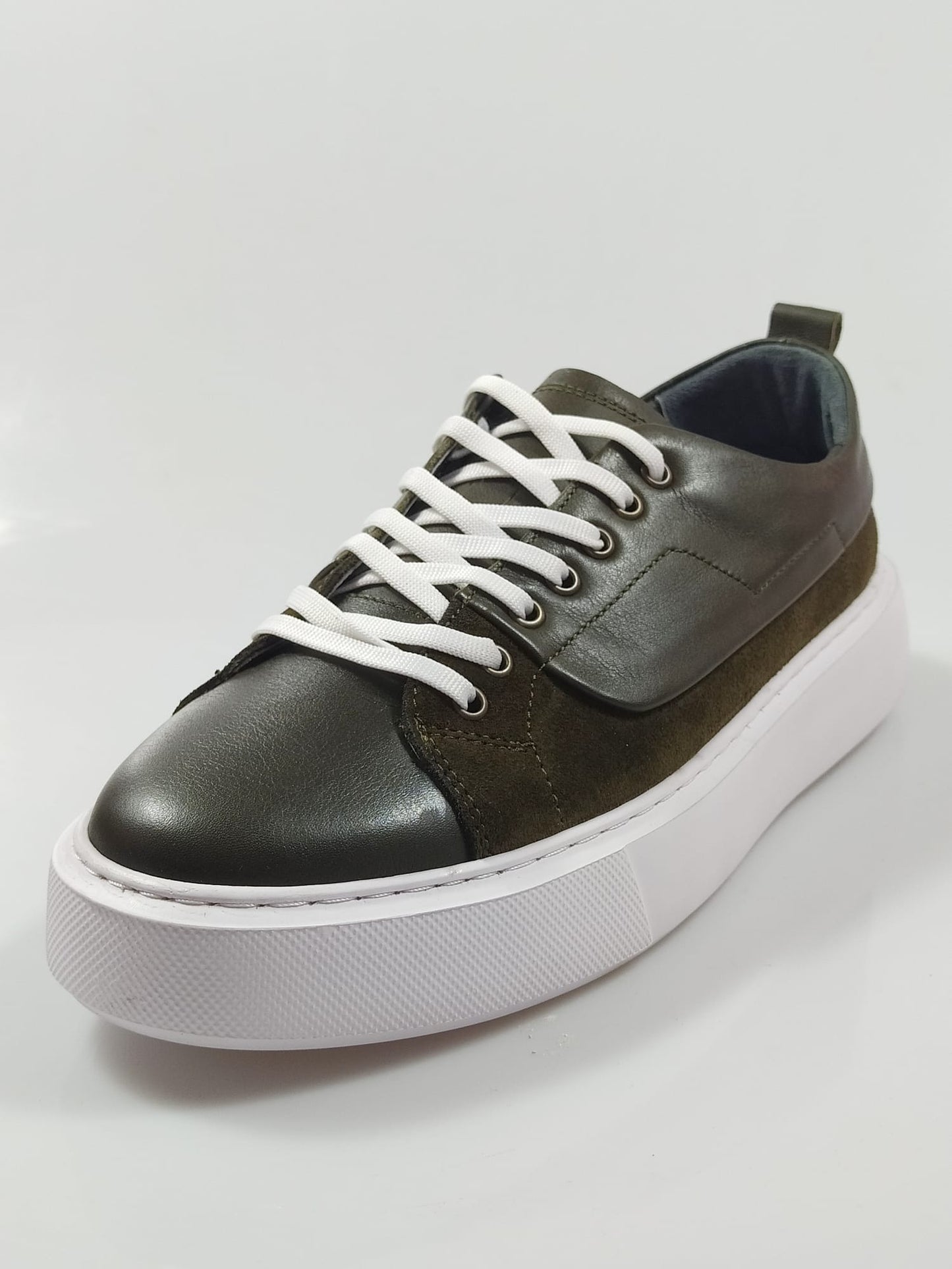 Genuine Leather Handmade Men Green Sneaker Shoes