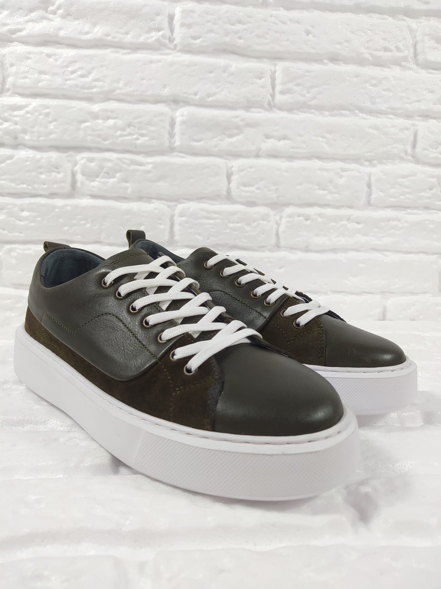 Genuine Leather Handmade Men Green Sneaker Shoes