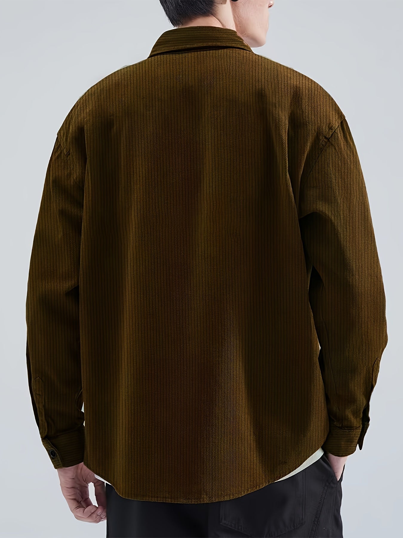 Men's Solid Corduroy Dress Shirt, Long Sleeve Lapel Collar Shirt With Flap Chest Pockets, Male's Spring And Fall Fashion