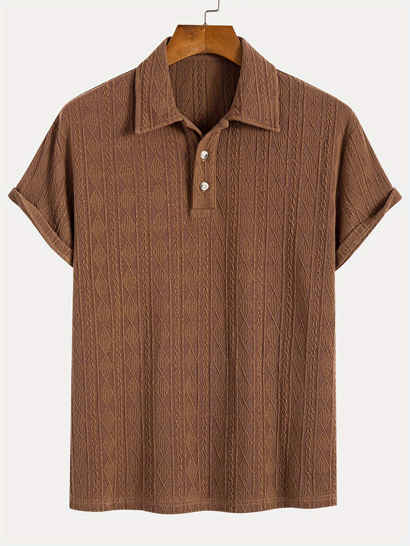 Chemise Henley à manches courtes et col à revers pour homme, motif graphique géométrique classique, avec tissu texturé, hauts chics et tendance pour les vêtements d'extérieur quotidiens d'été