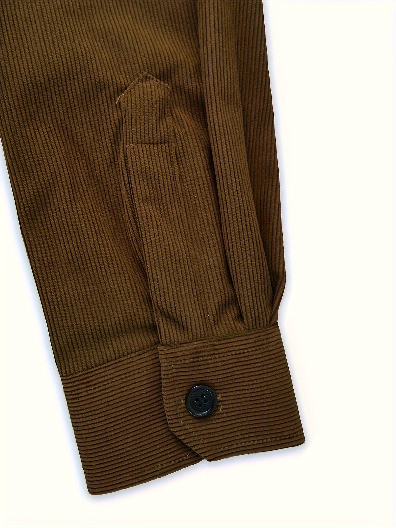 Men's Solid Corduroy Dress Shirt, Long Sleeve Lapel Collar Shirt With Flap Chest Pockets, Male's Spring And Fall Fashion